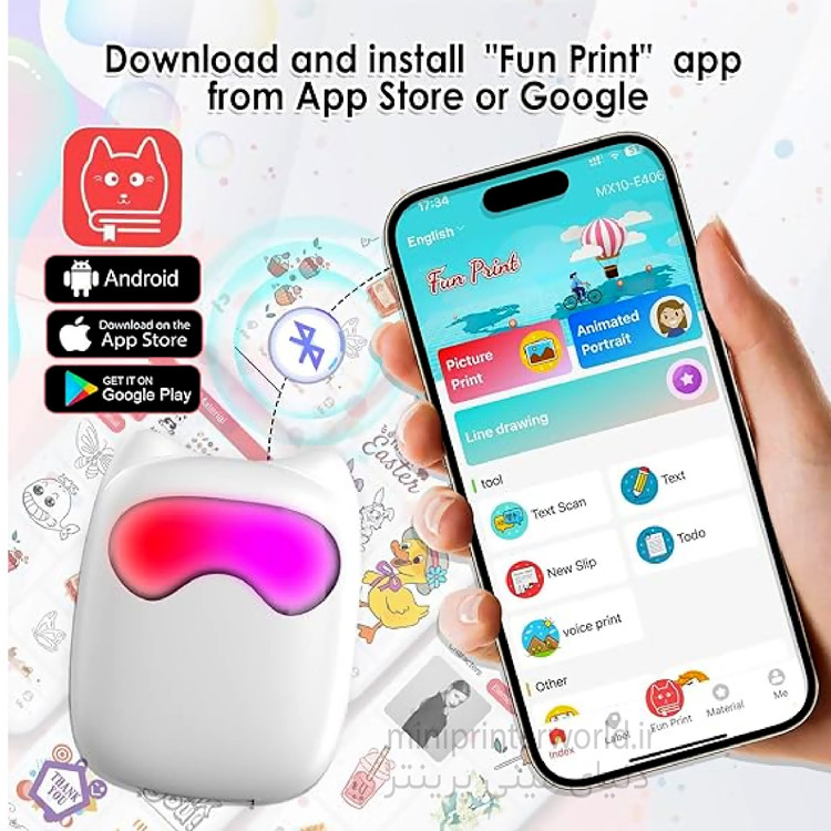 مینی پرینتر گربه رباتیک نورپردازی LED منحصر به فرد 7 رنگ زیبا مخصوص هدیه