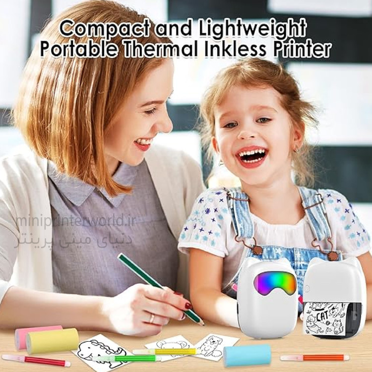 مینی پرینتر گربه رباتیک نورپردازی LED منحصر به فرد 7 رنگ زیبا مخصوص هدیه