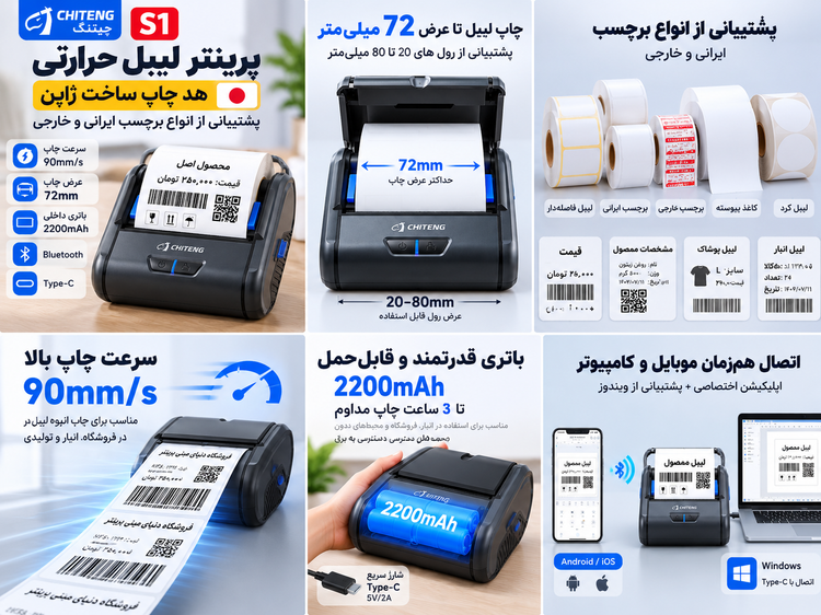 پرینتر لیبل زن حرارتی چیتنگ 8 سانتی مدل S1 | هد چاپ ساخت ژاپن